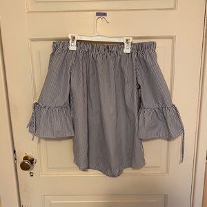 Off the Shoulder Pinstripe Blouse